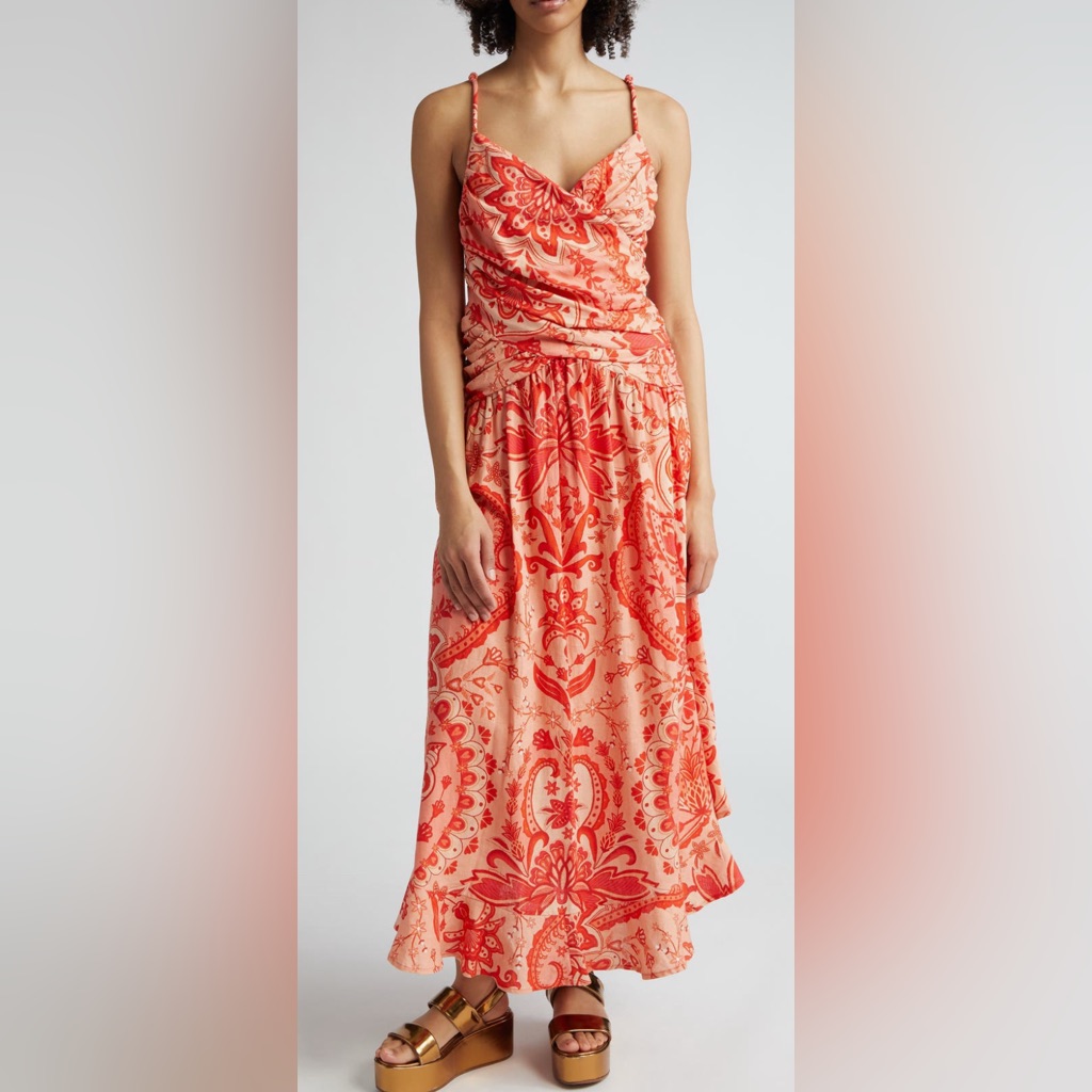 Nwt Farm Rio Jaipur Crossover Linen Blend Maxi Sundress In Red - L
